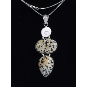 Dalmatian Jasper & Spiral Shell Sterling Silver Necklace – 20" Chain